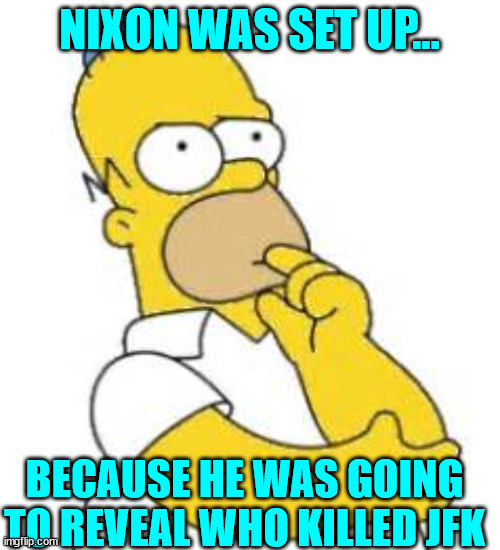 Homer Simpson Hmmmm | NIXON WAS SET UP... BECAUSE HE WAS GOING TO REVEAL WHO KILLED JFK | image tagged in homer simpson hmmmm | made w/ Imgflip meme maker
