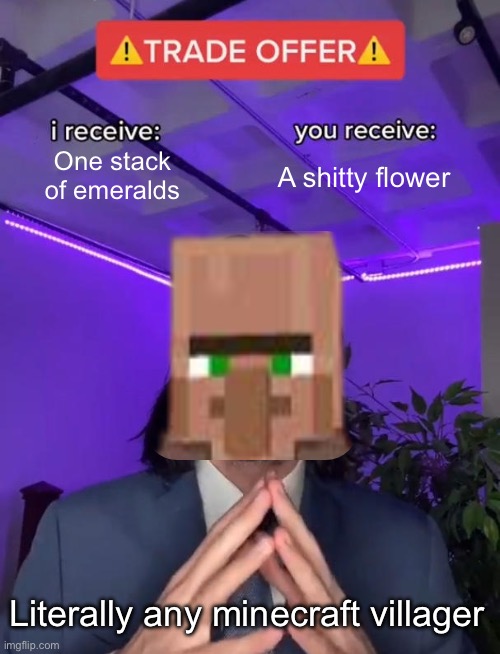 Facts | One stack of emeralds; A shitty flower; Literally any minecraft villager | image tagged in trade offer | made w/ Imgflip meme maker