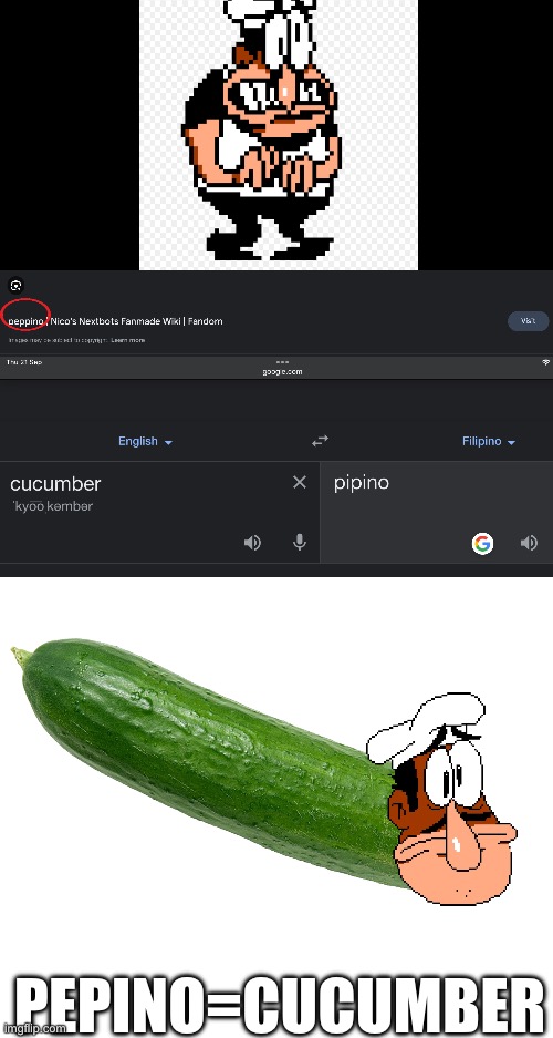 Pepino=cucumber | PEPINO=CUCUMBER | image tagged in pizza tower | made w/ Imgflip meme maker