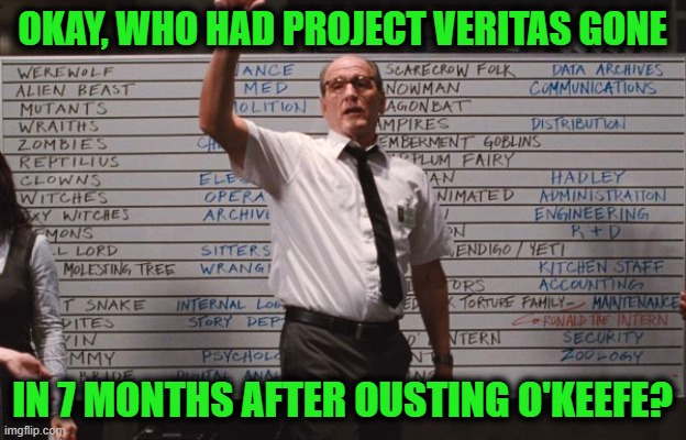 OMG, No James, No Project Veritas | OKAY, WHO HAD PROJECT VERITAS GONE; IN 7 MONTHS AFTER OUSTING O'KEEFE? | image tagged in cabin the the woods | made w/ Imgflip meme maker