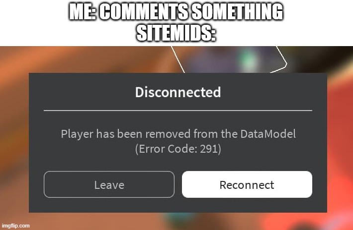 ME: COMMENTS SOMETHING
SITEMIDS: | made w/ Imgflip meme maker