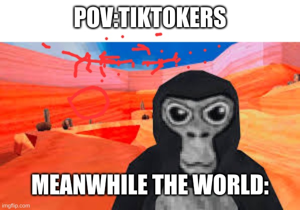 gorilla tag | POV:TIKTOKERS; MEANWHILE THE WORLD: | image tagged in gorilla tag | made w/ Imgflip meme maker