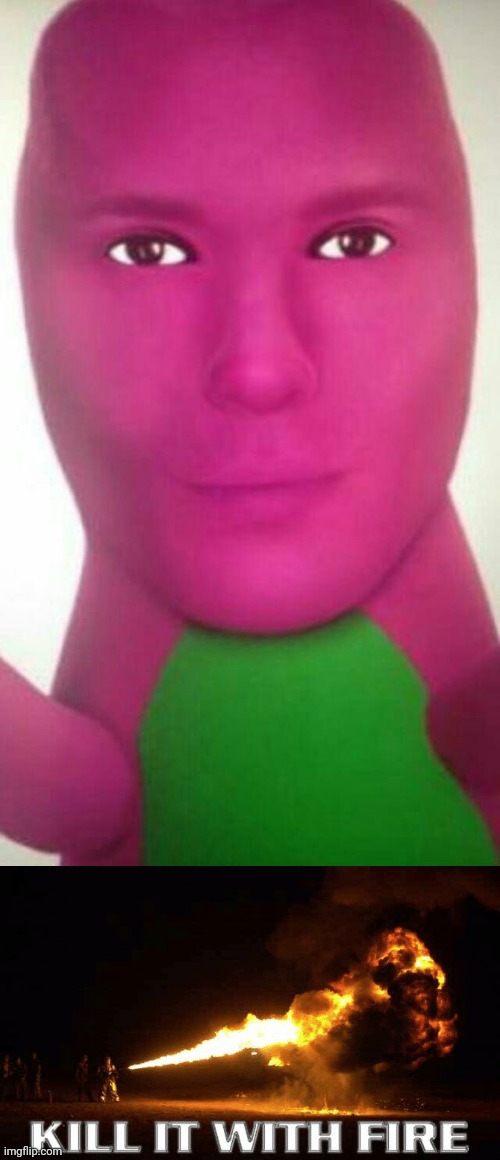 Cursed Barney | image tagged in kill it with fire,cursed,barney,barney the dinosaur,cursed image,memes | made w/ Imgflip meme maker