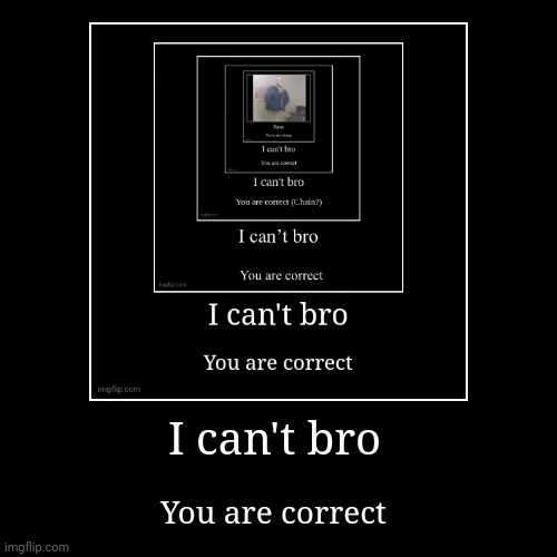 I can't bro | You are correct | image tagged in funny,demotivationals | made w/ Imgflip demotivational maker