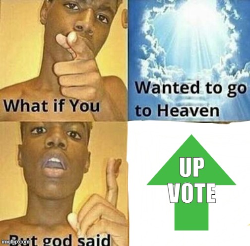 What if you wanted to go to Heaven | UP VOTE | image tagged in what if you wanted to go to heaven | made w/ Imgflip meme maker