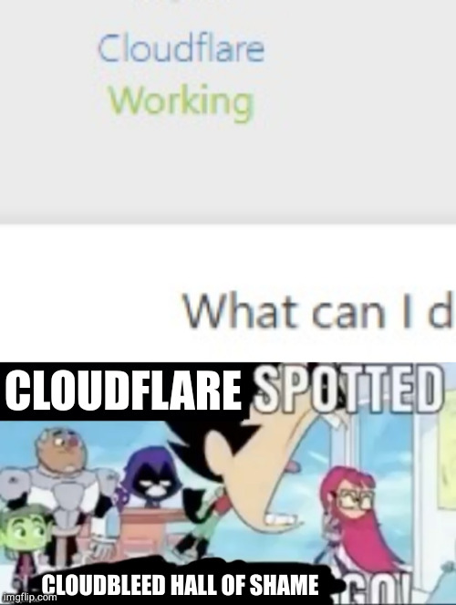 CLOUDFLARE CLOUDBLEED HALL OF SHAME | image tagged in ____ spotted ____ go | made w/ Imgflip meme maker