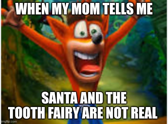 My destroyed Childhood | WHEN MY MOM TELLS ME; SANTA AND THE TOOTH FAIRY ARE NOT REAL | image tagged in suprised crash | made w/ Imgflip meme maker