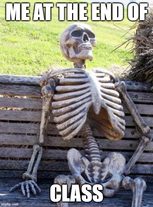 yes | ME AT THE END OF; CLASS | image tagged in memes,waiting skeleton | made w/ Imgflip meme maker