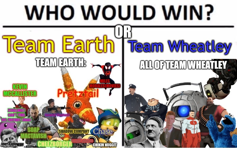 Mod note: it's obviously Team Earth | OR; Team Earth; Team Wheatley | image tagged in memes,who would win | made w/ Imgflip meme maker