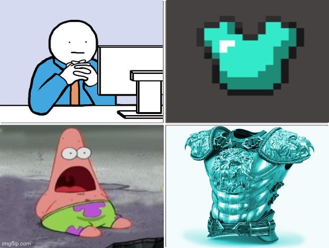 Minecraft Diamond Chestplate | image tagged in blank comic panel 2x2,minecraft,memes,diamond chestplate,neutral face,wow | made w/ Imgflip meme maker