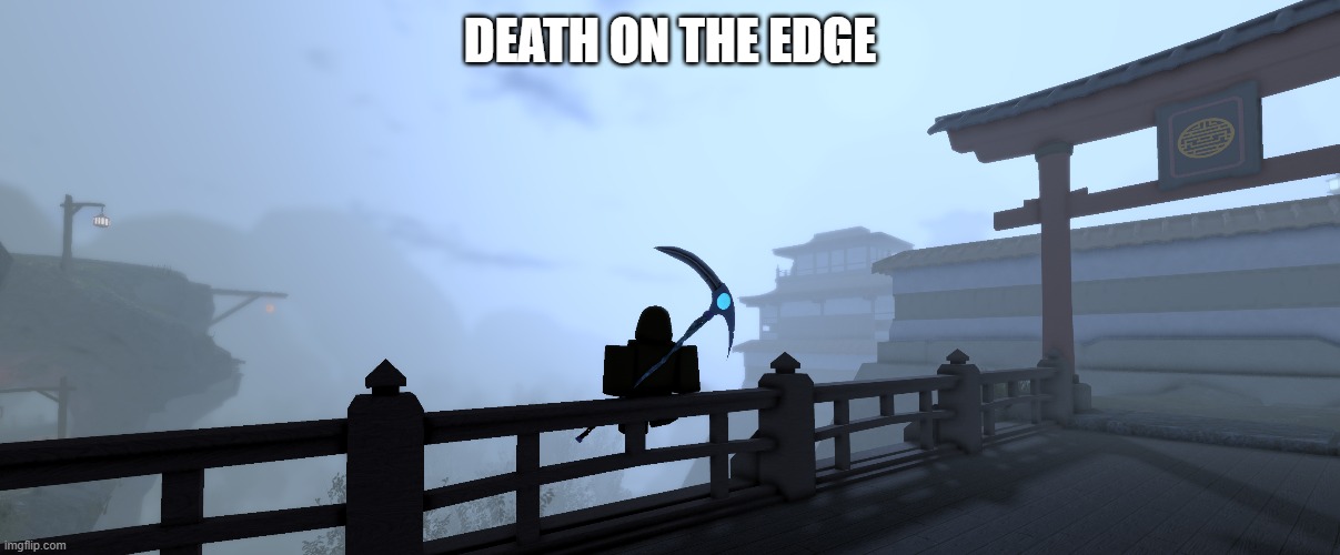 Grim Reaper on a railing | DEATH ON THE EDGE | image tagged in grim reaper,death,railing,fence,sitting,edge | made w/ Imgflip meme maker