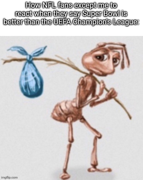 How NFL fans except me to react when they say Super Bowl is better than the UEFA Champion's League: | made w/ Imgflip meme maker