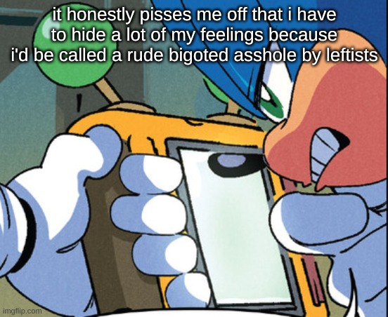 i hate living in fear if ill trigger a snowflake and be harassed to no end | it honestly pisses me off that i have to hide a lot of my feelings because i'd be called a rude bigoted asshole by leftists | image tagged in sonic ehh | made w/ Imgflip meme maker