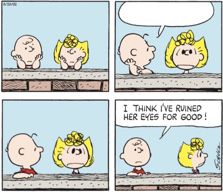 Charlie Brown ruins Sally's eyes. Blank Meme Template