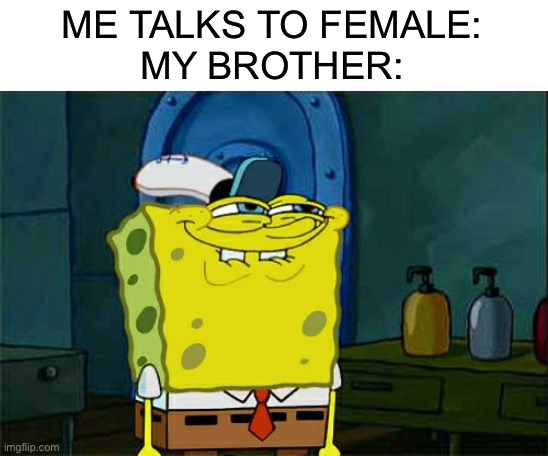 Don't You Squidward Meme | ME TALKS TO FEMALE:
MY BROTHER: | image tagged in memes,don't you squidward | made w/ Imgflip meme maker