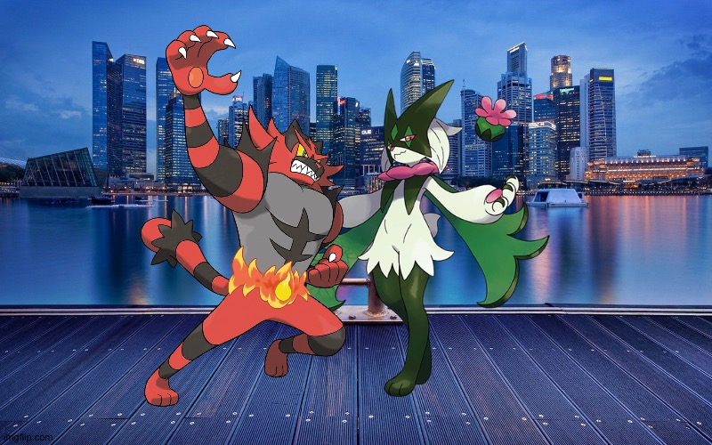 Incineroar and Meowscarada enjoying a big city adventure | image tagged in city background | made w/ Imgflip meme maker