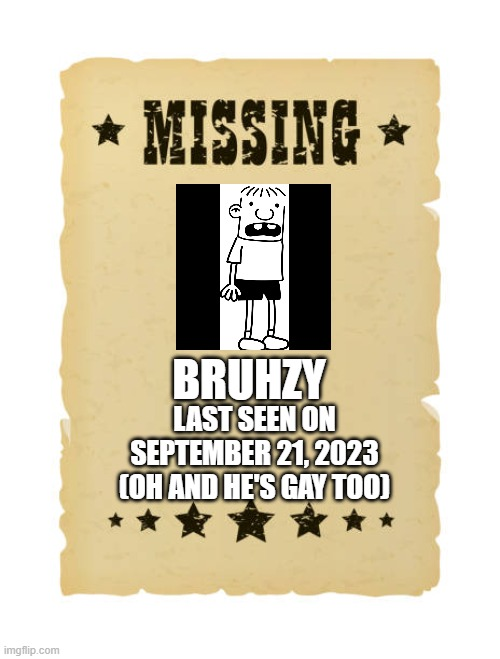 High Quality Missing Bruhzy Poster Blank Meme Template