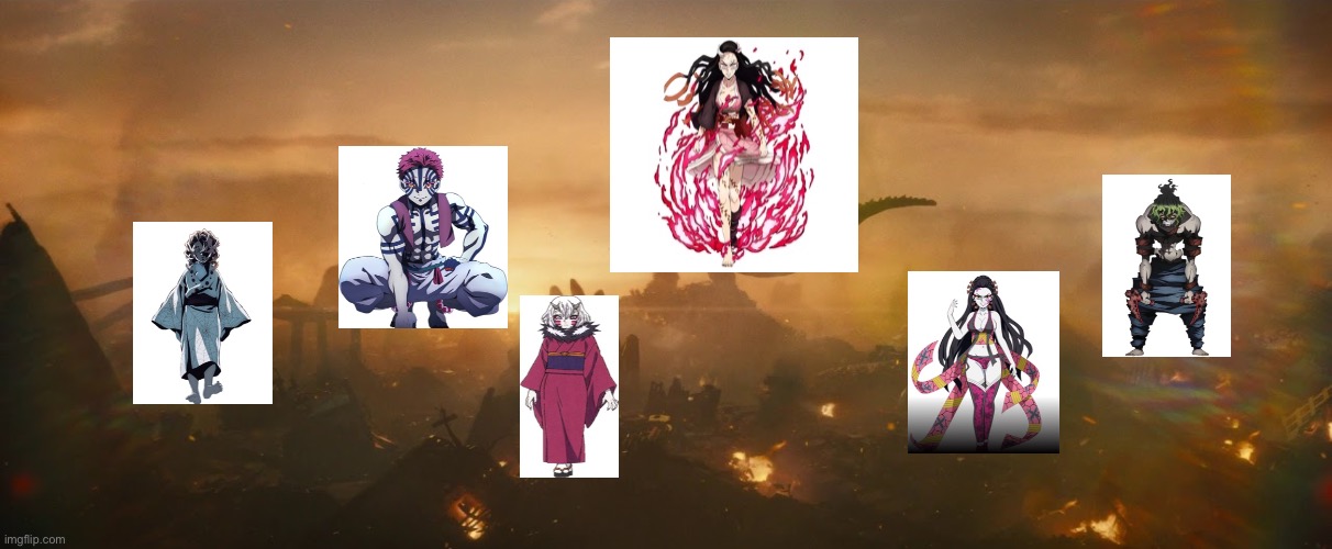 Demons bowing down to Nezuko, Queen of the Demons | image tagged in godzilla victory roar | made w/ Imgflip meme maker