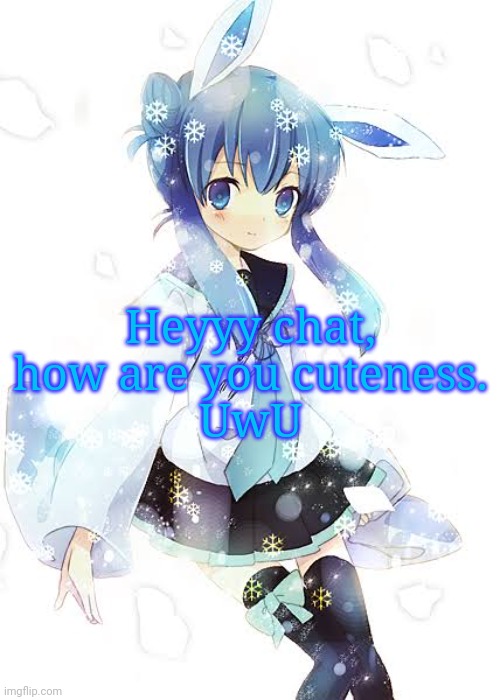 Heyyy chat, how are you cuteness.
UwU | image tagged in frost,kill me | made w/ Imgflip meme maker