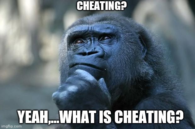 Deep Thoughts | CHEATING? YEAH,...WHAT IS CHEATING? | image tagged in deep thoughts | made w/ Imgflip meme maker