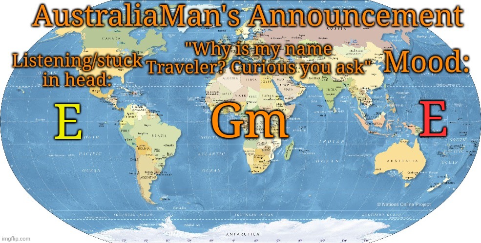 E | E; Gm; E | image tagged in australia announcement | made w/ Imgflip meme maker