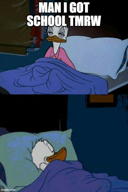 hope i wake up and am a mod tmrw | MAN I GOT SCHOOL TMRW | image tagged in sleepy donald duck in bed | made w/ Imgflip meme maker