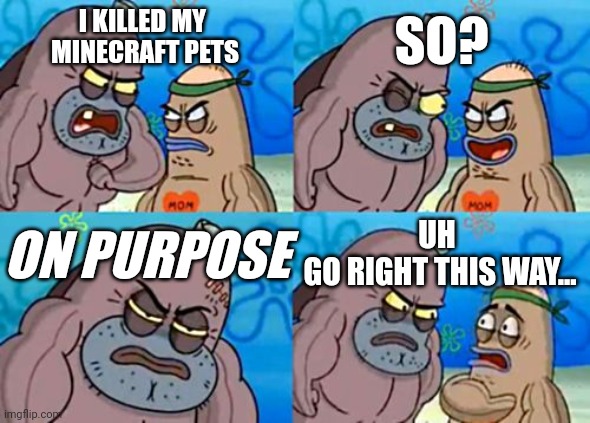 How tough am I? | SO? I KILLED MY 
MINECRAFT PETS; UH 
GO RIGHT THIS WAY... ON PURPOSE | image tagged in memes,how tough are you | made w/ Imgflip meme maker