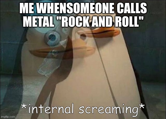 Private Internal Screaming | ME WHENSOMEONE CALLS METAL "ROCK AND ROLL" | image tagged in private internal screaming | made w/ Imgflip meme maker