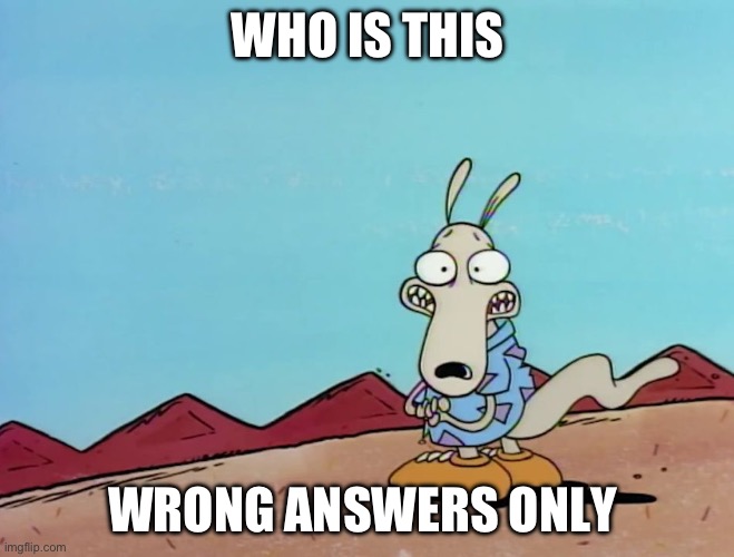 Rocko | WHO IS THIS; WRONG ANSWERS ONLY | image tagged in rocko | made w/ Imgflip meme maker