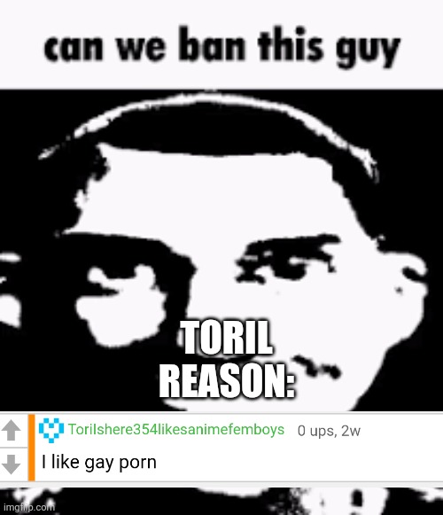 Can we ban this guy | TORIL
REASON: | image tagged in can we ban this guy | made w/ Imgflip meme maker