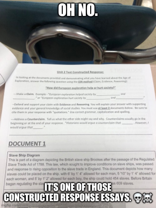 R.I.P. Me. | OH NO. IT’S ONE OF THOSE CONSTRUCTED RESPONSE ESSAYS. 💀☠️ | image tagged in memes | made w/ Imgflip meme maker