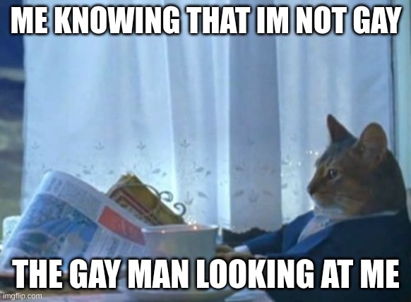 I Should Buy A Boat Cat Meme | ME KNOWING THAT IM NOT GAY; THE GAY MAN LOOKING AT ME | image tagged in memes,i should buy a boat cat | made w/ Imgflip meme maker