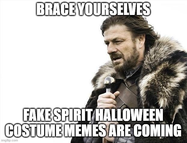 Brace Yourselves X is Coming Meme | BRACE YOURSELVES; FAKE SPIRIT HALLOWEEN COSTUME MEMES ARE COMING | image tagged in memes,brace yourselves x is coming | made w/ Imgflip meme maker