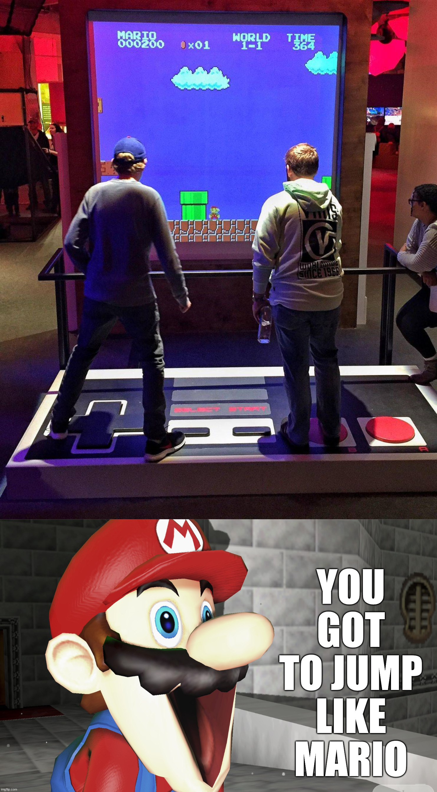 Playing with your feet | YOU GOT TO JUMP LIKE MARIO | image tagged in happy mario,gaming | made w/ Imgflip meme maker