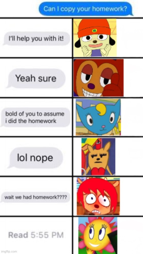 image tagged in hey can i copy your homework,parappa | made w/ Imgflip meme maker