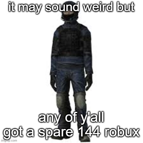 the he | it may sound weird but; any of y'all got a spare 144 robux | image tagged in the he | made w/ Imgflip meme maker