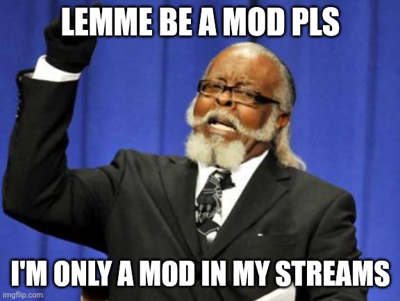 I'm just asking for it. You don't need to give me mod. It would just be nice | LEMME BE A MOD PLS; I'M ONLY A MOD IN MY STREAMS | image tagged in too damn high,dont have to | made w/ Imgflip meme maker