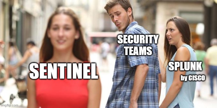Cisco buys Splunk Security looks more at Sentinel | SECURITY
TEAMS; SENTINEL; SPLUNK; by CISCO | image tagged in jealous girlfriend | made w/ Imgflip meme maker
