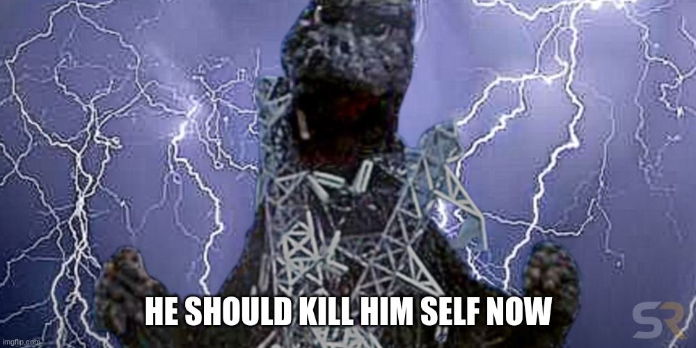 low tier god(zilla) | HE SHOULD KILL HIM SELF NOW | image tagged in low tier god zilla | made w/ Imgflip meme maker