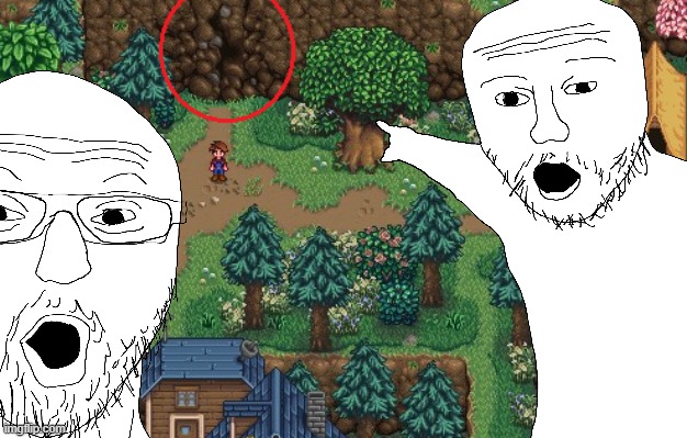 Holy shit its a land slide | image tagged in video games,stardew valley,wojak,flabbergasted | made w/ Imgflip meme maker