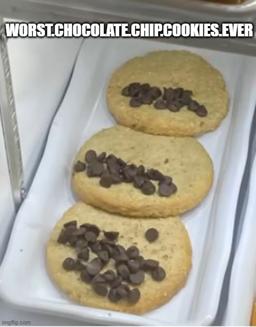 Cookie Problems | WORST.CHOCOLATE.CHIP.COOKIES.EVER | image tagged in you had one job | made w/ Imgflip meme maker