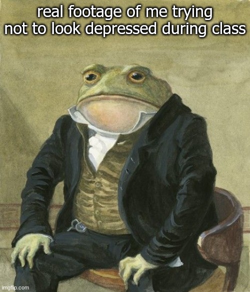Gentleman frog | real footage of me trying not to look depressed during class | image tagged in gentleman frog | made w/ Imgflip meme maker