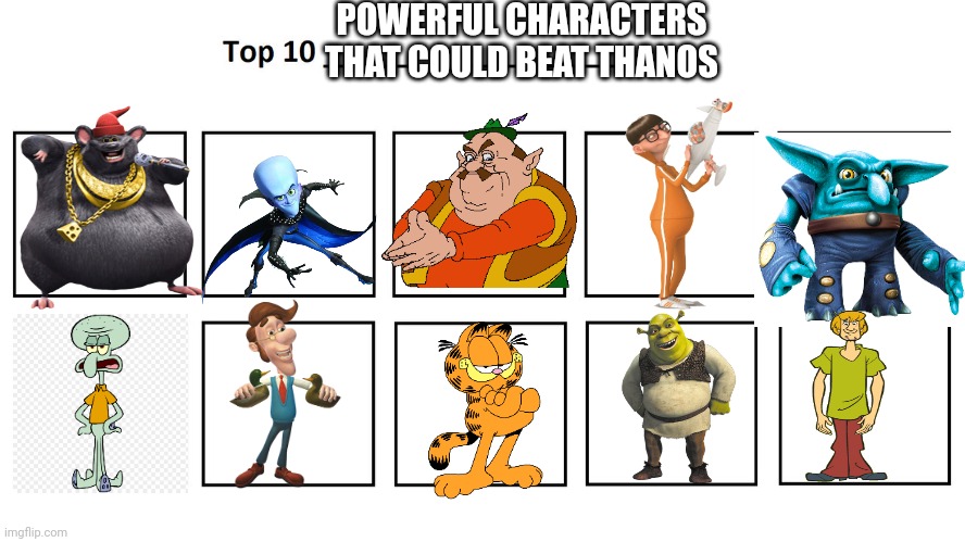 top 10 | POWERFUL CHARACTERS THAT COULD BEAT THANOS | image tagged in top 10 | made w/ Imgflip meme maker