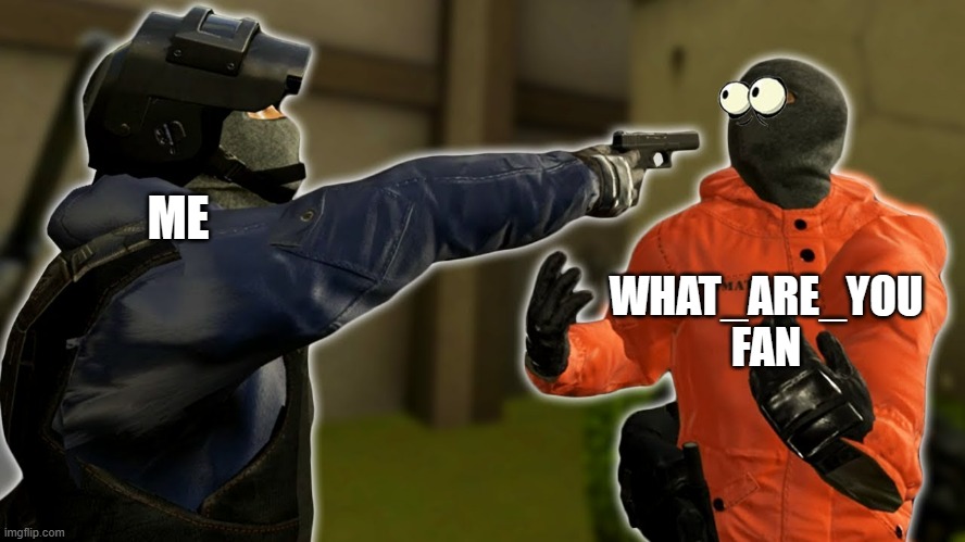joshdub pointing a gun at x | ME; WHAT_ARE_YOU FAN | image tagged in joshdub pointing a gun at x | made w/ Imgflip meme maker