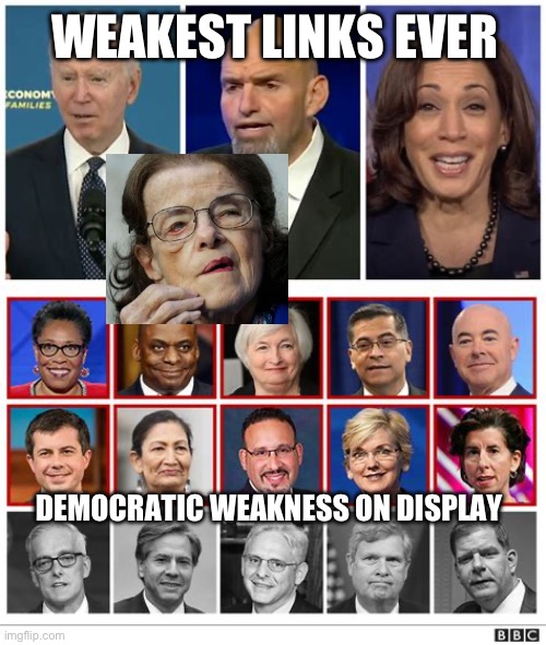 Democratic link is weak | WEAKEST LINKS EVER; DEMOCRATIC WEAKNESS ON DISPLAY | image tagged in cabinet,biden,democrats,incompetence | made w/ Imgflip meme maker