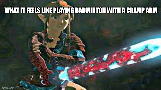 my bad with the bad template | WHAT IT FEELS LIKE PLAYING BADMINTON WITH A CRAMP ARM | image tagged in legend of zelda | made w/ Imgflip meme maker
