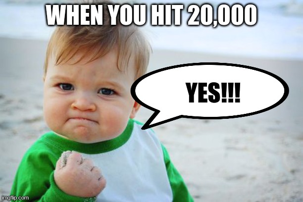 YAY!!!! i got LOL rank!!! | WHEN YOU HIT 20,000; YES!!! | image tagged in memes,success kid original,wof | made w/ Imgflip meme maker