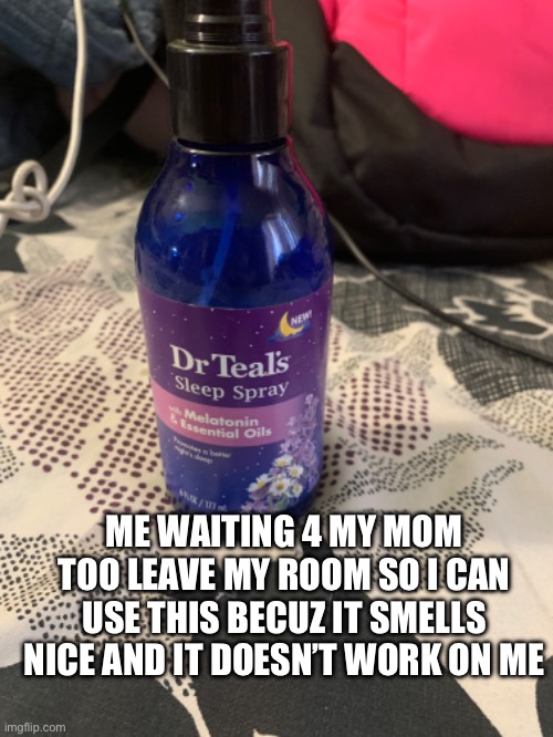 ME WAITING 4 MY MOM TOO LEAVE MY ROOM SO I CAN USE THIS BECUZ IT SMELLS NICE AND IT DOESN’T WORK ON ME | made w/ Imgflip meme maker