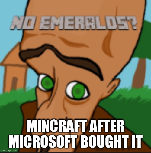No emeralds? | MINCRAFT AFTER MICROSOFT BOUGHT IT | image tagged in no emeralds | made w/ Imgflip meme maker
