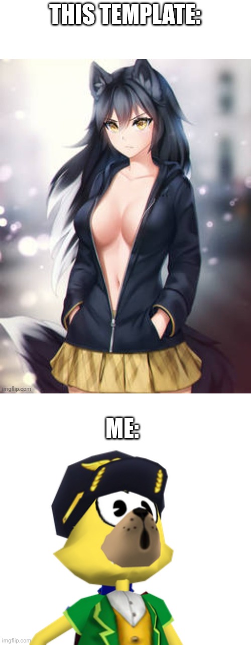 THIS TEMPLATE:; ME: | image tagged in anime girl,cat,nsfw,wtf,ayo | made w/ Imgflip meme maker